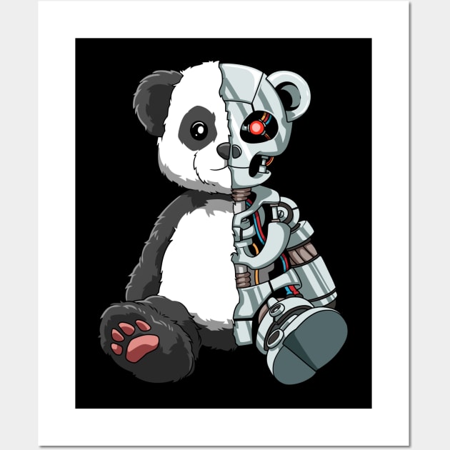 Cute Panda Bear Scary Robot Cybernetic Animal Lover Wall Art by melostore